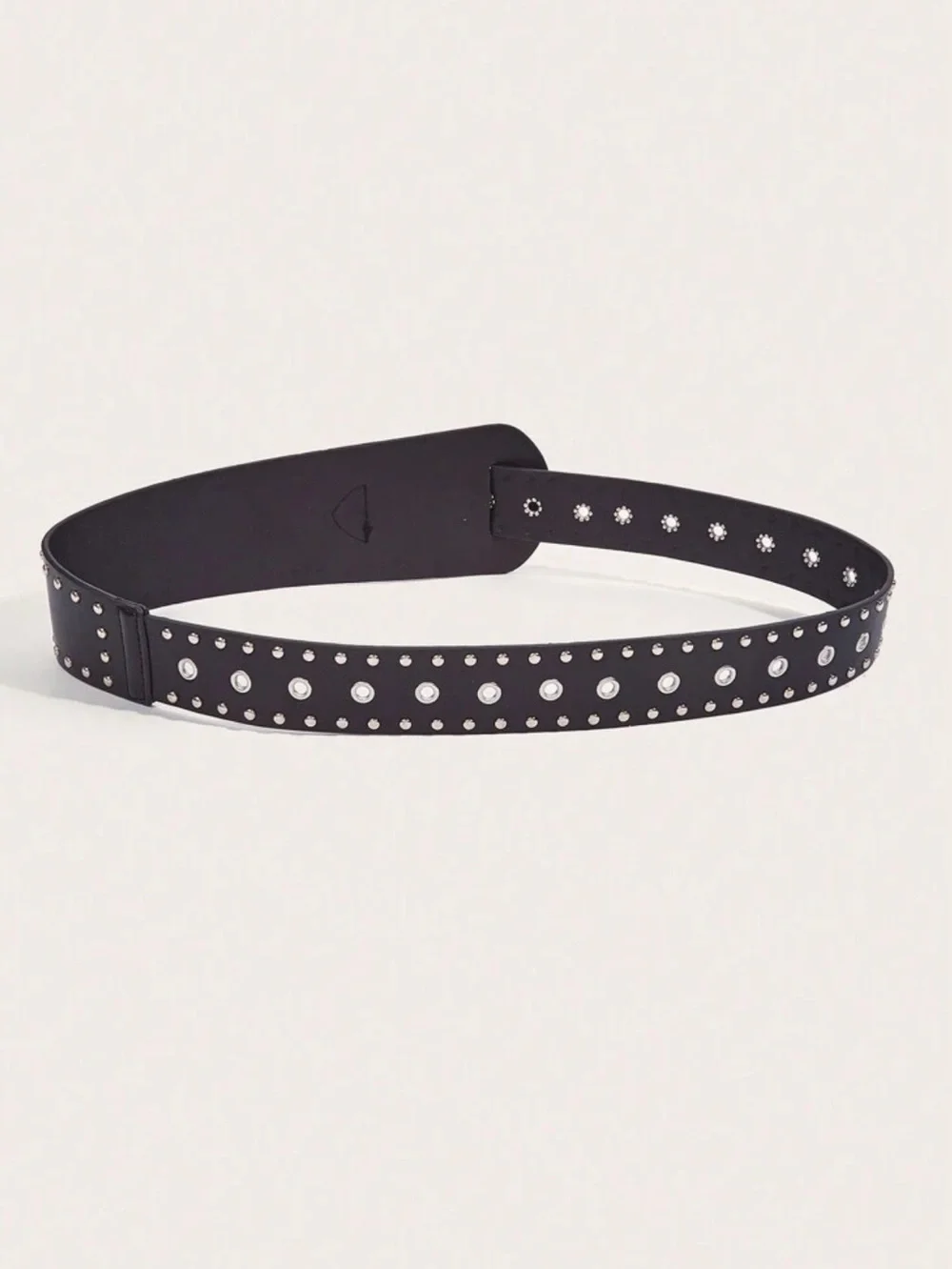 Black Studded Wide Leather Belt with Antique Silver Buckle
